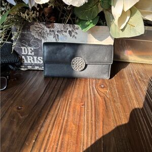 Black Coach Leather Wallet with Silver Button